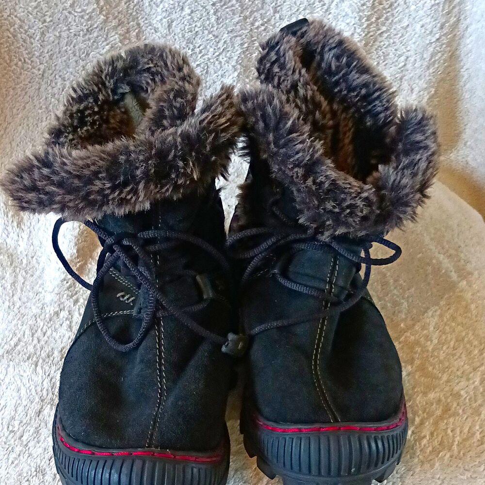Earth Central Women’s 7.5 Black Leather Ankle Bootie Faux Fur Kalso Boho